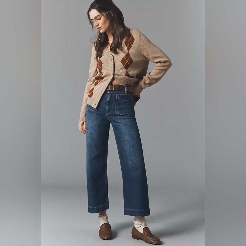 Anthropologie Dark Blue Wide-Leg Denim Jeans